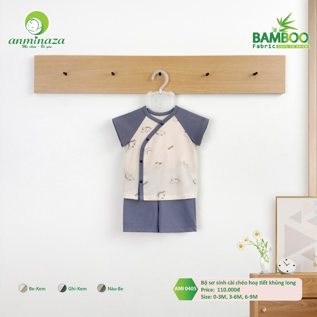 Bộ Sơ Sinh Cài Chéo Anminaza Vải Hoạ Tiết Hình In Đáng Yêu,Mềm Mịn Và Co Dãn - Hàng Chính Hãng AMI0405