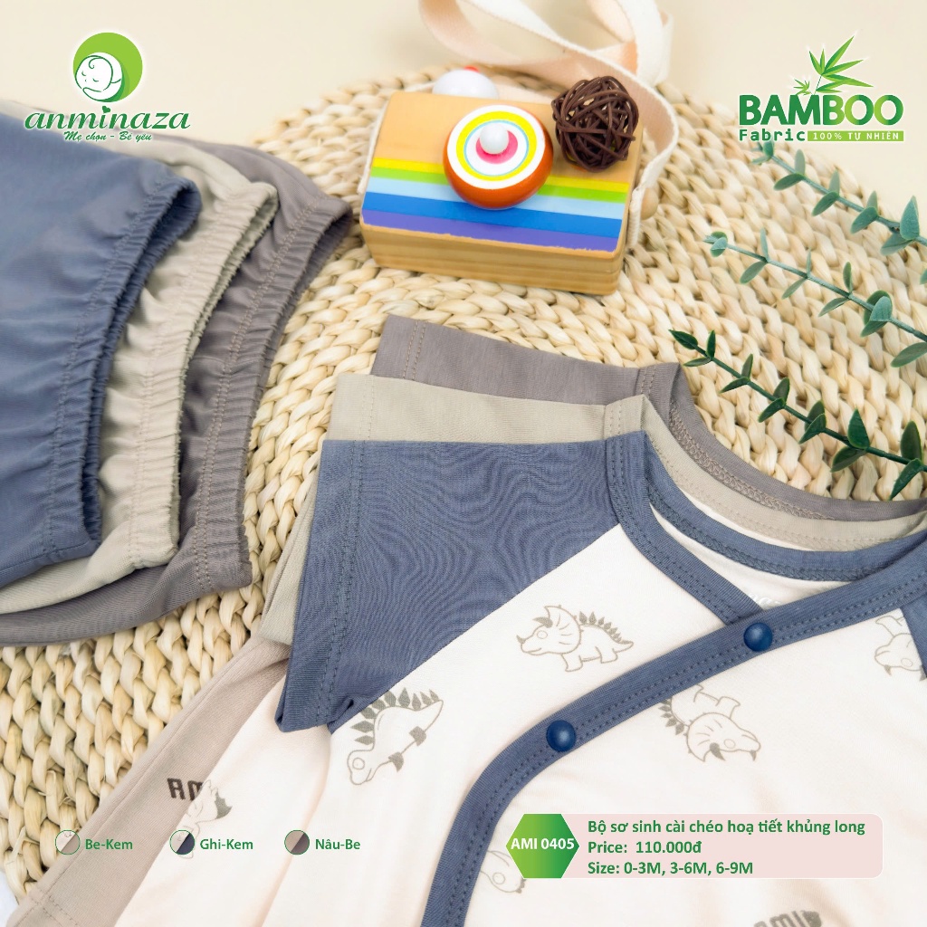 Bộ Sơ Sinh Cài Chéo Anminaza Vải Hoạ Tiết Hình In Đáng Yêu,Mềm Mịn Và Co Dãn - Hàng Chính Hãng AMI0405