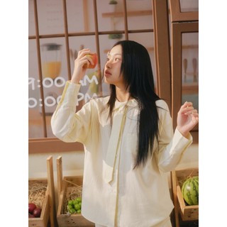 Set OLV áo và quần đi chơi Yellow Linen Long Sleeve Tie Set pastel ngọt ngào