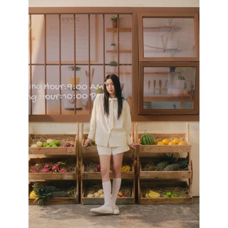 Set OLV áo và quần đi chơi Yellow Linen Long Sleeve Tie Set pastel ngọt ngào