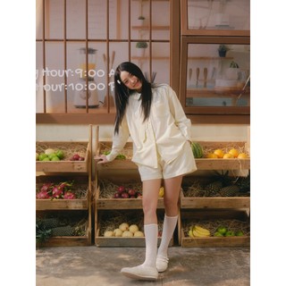 Set OLV áo và quần đi chơi Yellow Linen Long Sleeve Tie Set pastel ngọt ngào