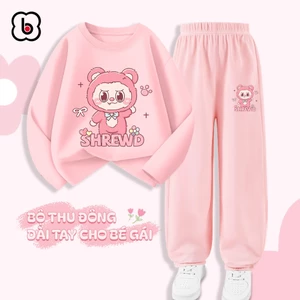 Đồ bộ thu đông dài tay cho bé gái BabyloveGO quân áo cho bé chất thun cotton mềm mịn thoáng mát BD-AG88