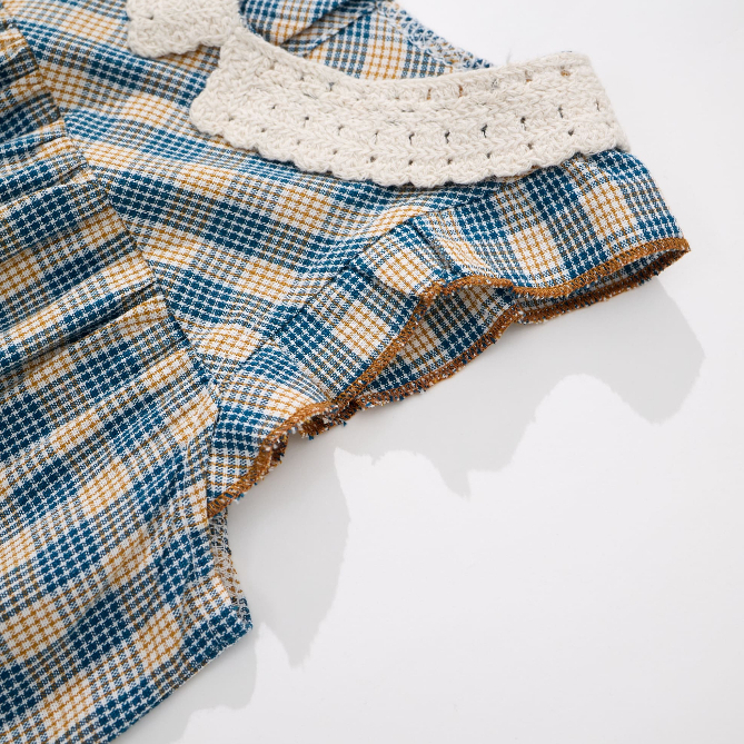 Váy Cho Bé Gái, Sát Nách Họa Tiết Kẻ Caro Phối Cổ Ren Chất Liệu 100% Cotton An Toàn Với Da Bé