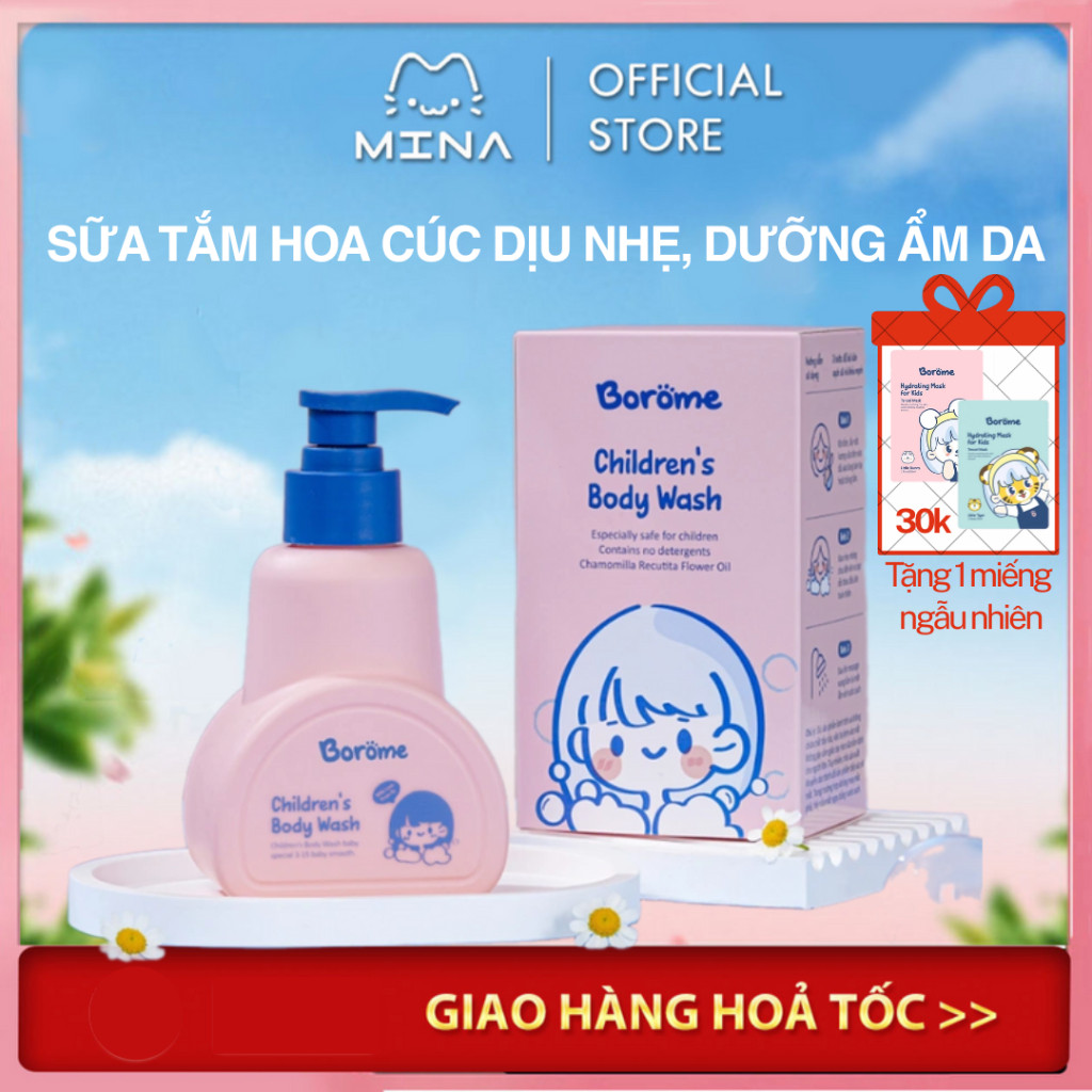 Sữa tắm trẻ em Borome Hoa cúc, công thức dịu nhẹ an toàn cho làn da bé dung tích 250ml