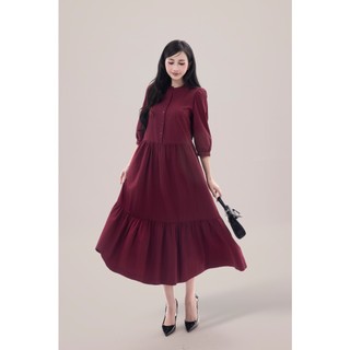 SWANLAKE | Váy Đầm Nữ Maxi Dáng Dài Cổ Trụ Cài Nút Tay Lỡ Chất Liệu Cotton Xếp Ly Đuôi Cá D12355