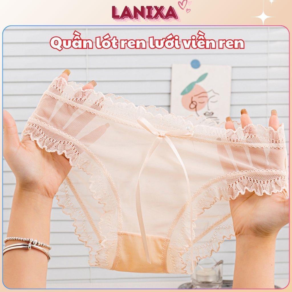 Quần lót nữ ren lưới cao cấp siêu mỏng mềm mại thoáng mát sexy đính nơ gợi cảm LANIXA L1026