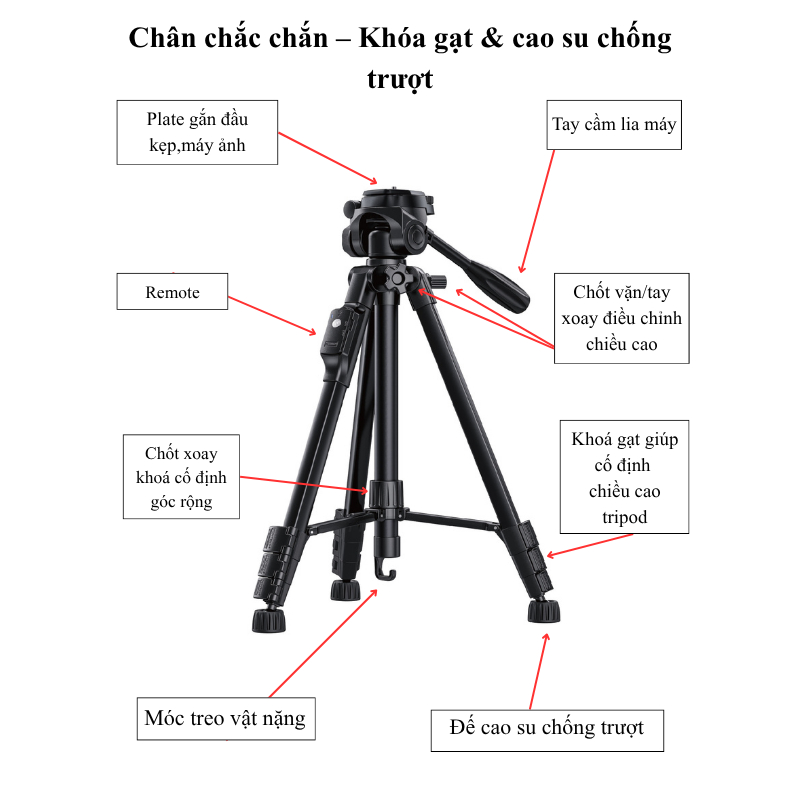 Chân Máy Quay Chụp Yunteng VCT-669 Cao 1m84 – Tripod Gấp Gọn Đa Năng Cho Máy Ảnh, Điện Thoại