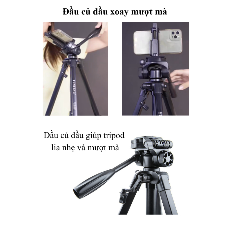 Tripod máy ảnh, chân đế điện thoại Yunteng VCT 668 - Kèm remote từ xa và kẹp điện thoại