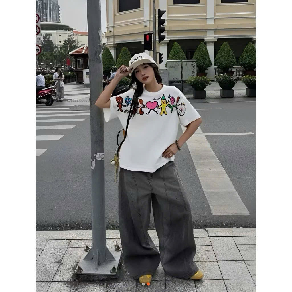 Áo Thun Hoạt Hình In Sắc Nét Form Rộng Chất Vải Cotton Dày Dặn New Ss2025