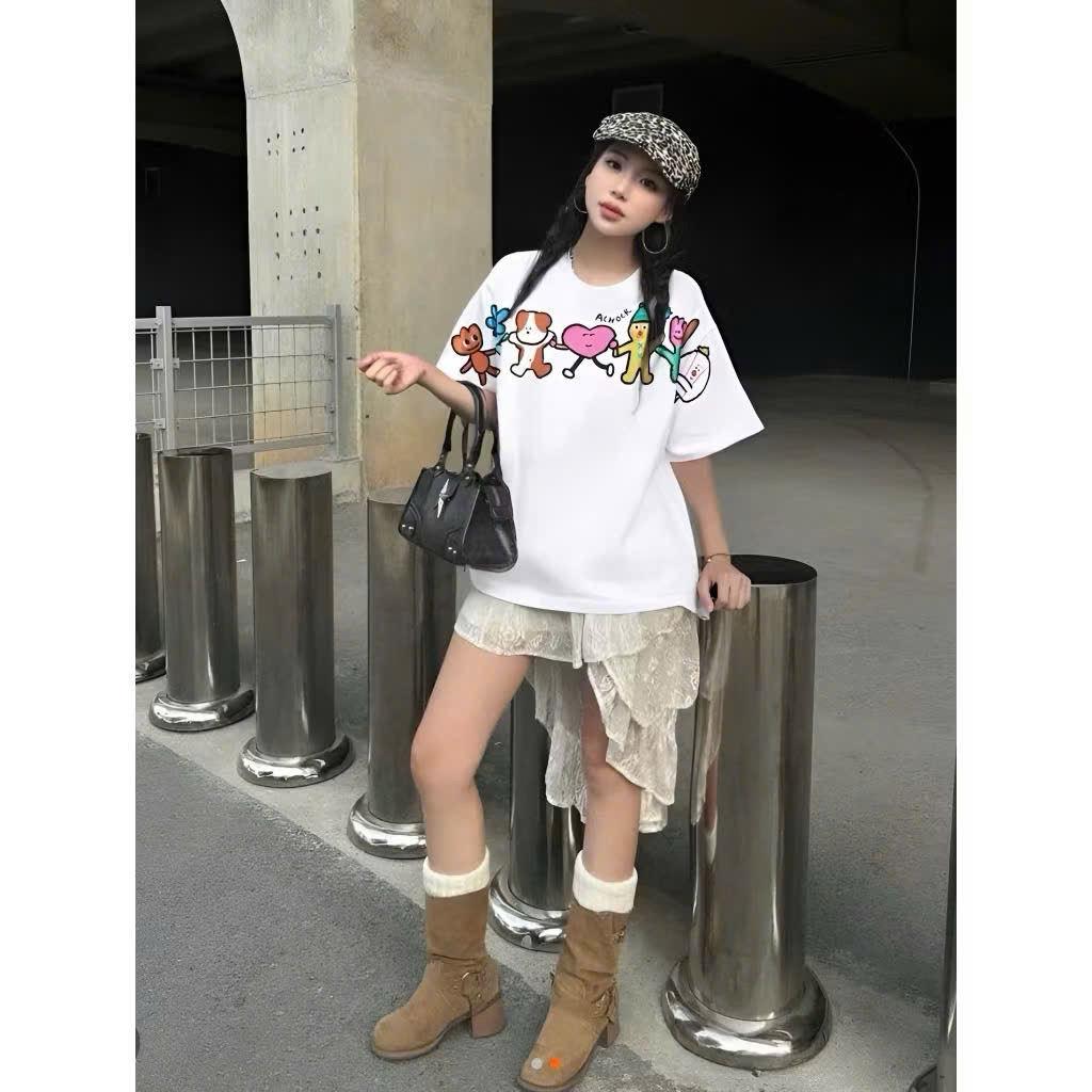 Áo Thun Hoạt Hình In Sắc Nét Form Rộng Chất Vải Cotton Dày Dặn New Ss2025