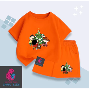 Set Bộ Cho Bé Vải Thun Cotton Mềm Mịn Thoáng Mát, Hình Shin Và Các Bạn Trang Trí Cây Thông (M 290)