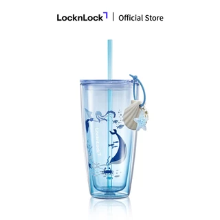 Ly nhựa 2 lớp LocknLock Ocean Double wall Cold cup HAP534BLU dung tích 750ml, kèm phụ kiện trang - Màu xanh