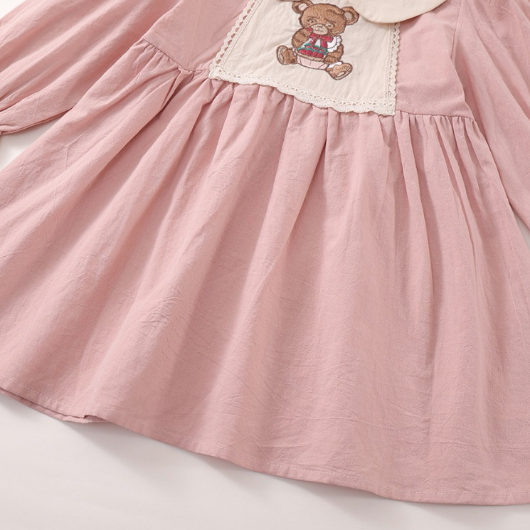 Váy Cho Bé Gái, Váy Babydoll Tay Dài Phối Cổ Sen Ống Tay Nhún In Họa Tiết Chất Vải Mềm Mại