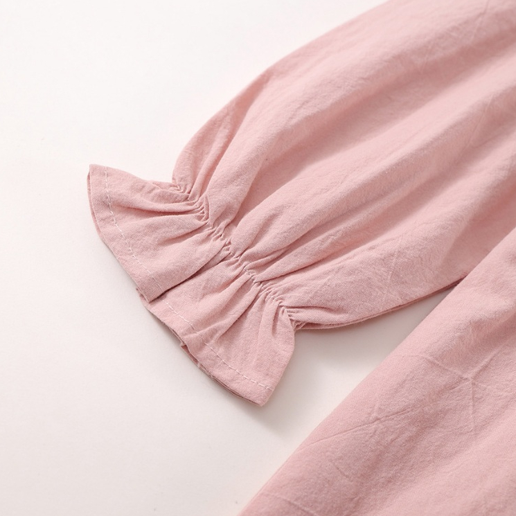 Váy Cho Bé Gái, Váy Babydoll Tay Dài Phối Cổ Sen Ống Tay Nhún In Họa Tiết Chất Vải Mềm Mại