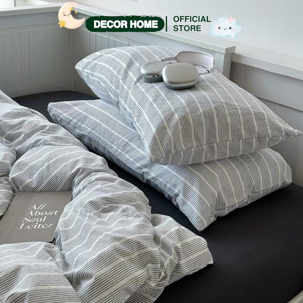 Bộ 4 Món Vỏ Chăn Ga Gối Cotton Tici Striped Harmony Phong Cách Hàn Quốc, Kẻ Sọc Basic