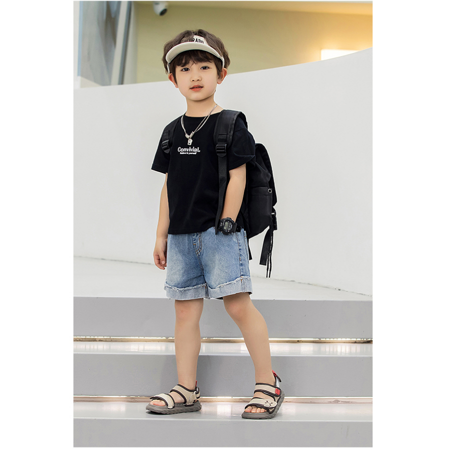 [M121] Dép Sandal Bé Trai Quai Dán, Dép Quai Hậu Đi Học Cho Bé Đế Cao Su Mềm 2 Màu Kem, Đen Hottrend TH Kids
