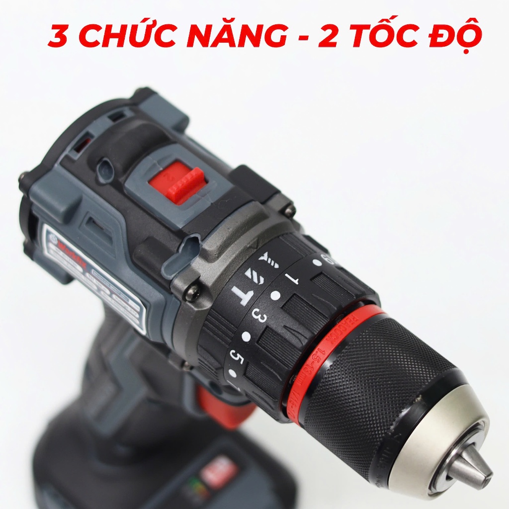 Máy Khoan Workfix WF-ID1370BL 13mm, pin 10 cell Không Chổi Than, 3 Chức Năng 25 Cấp Độ Trượt