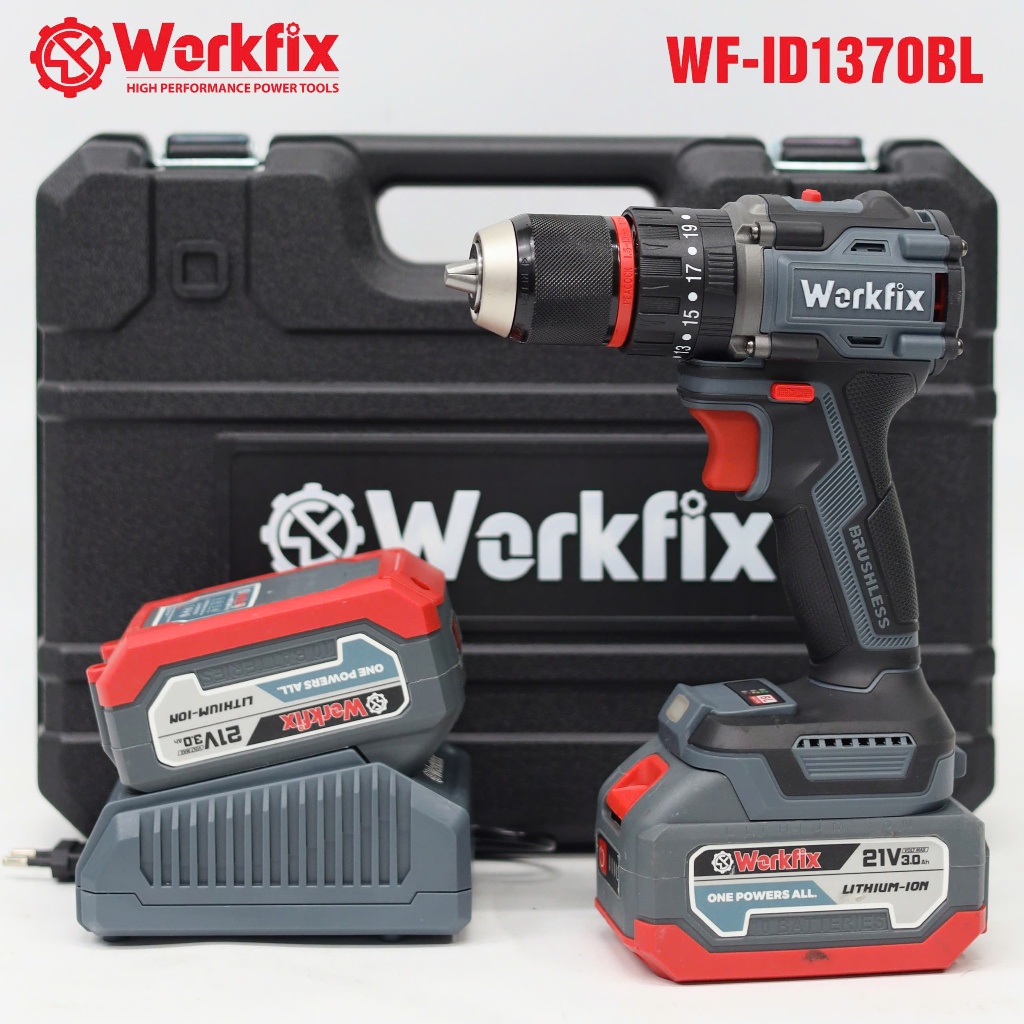 Máy Khoan Workfix WF-ID1370BL 13mm, pin 10 cell Không Chổi Than, 3 Chức Năng 25 Cấp Độ Trượt