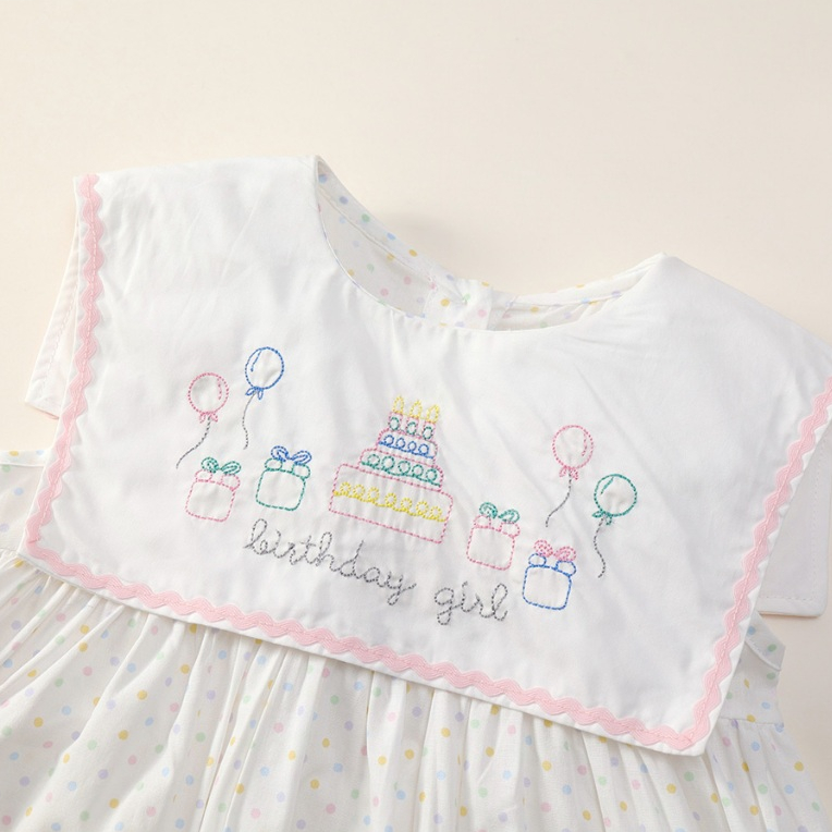 Váy Cho Bé Gái, Váy Sát Nách Thiết Kế Chấm Bi Thêu Hình Sinh Nhật Dễ Thương  Chất Liệu Cotton Mềm