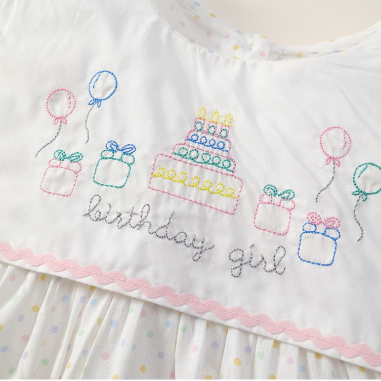 Váy Cho Bé Gái, Váy Sát Nách Thiết Kế Chấm Bi Thêu Hình Sinh Nhật Dễ Thương  Chất Liệu Cotton Mềm