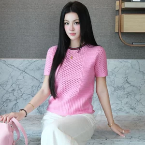 Áo len dệt kim nữ tay ngắn GILLEE (nhiều màu) có cổ tròn dệt lưới sợi dày mềm mịn thoáng khí dễ chịu FAK085