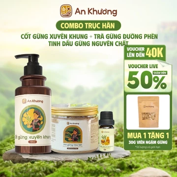 [Giảm 10%] Combo Trục Hàn 1 An Khương - Trà gừng đường phèn + Cốt gừng Xuyên Khung + Tinh dầu gừng