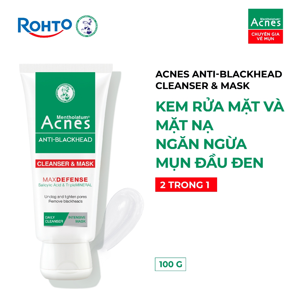 Sữa rửa mặt & mặt nạ ngăn ngừa mụn đầu đen dạng kem Acnes Anti-Blackhead Cleanser & Mask 100g