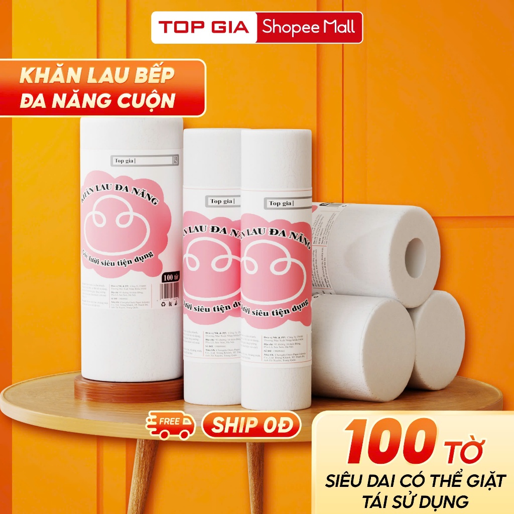 Khăn Lau Bếp Đa Năng Cuộn 100 tờ Top Gia Siêu Dai Có Thể Giặt Tái Sử Dụng