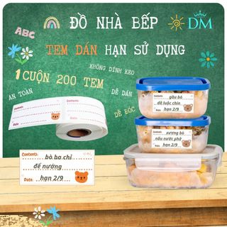 Tem dán, nhãn dán ghi chú hộp đựng thực phẩm, khay trữ đông trong tủ lạnh không để lại vết keo