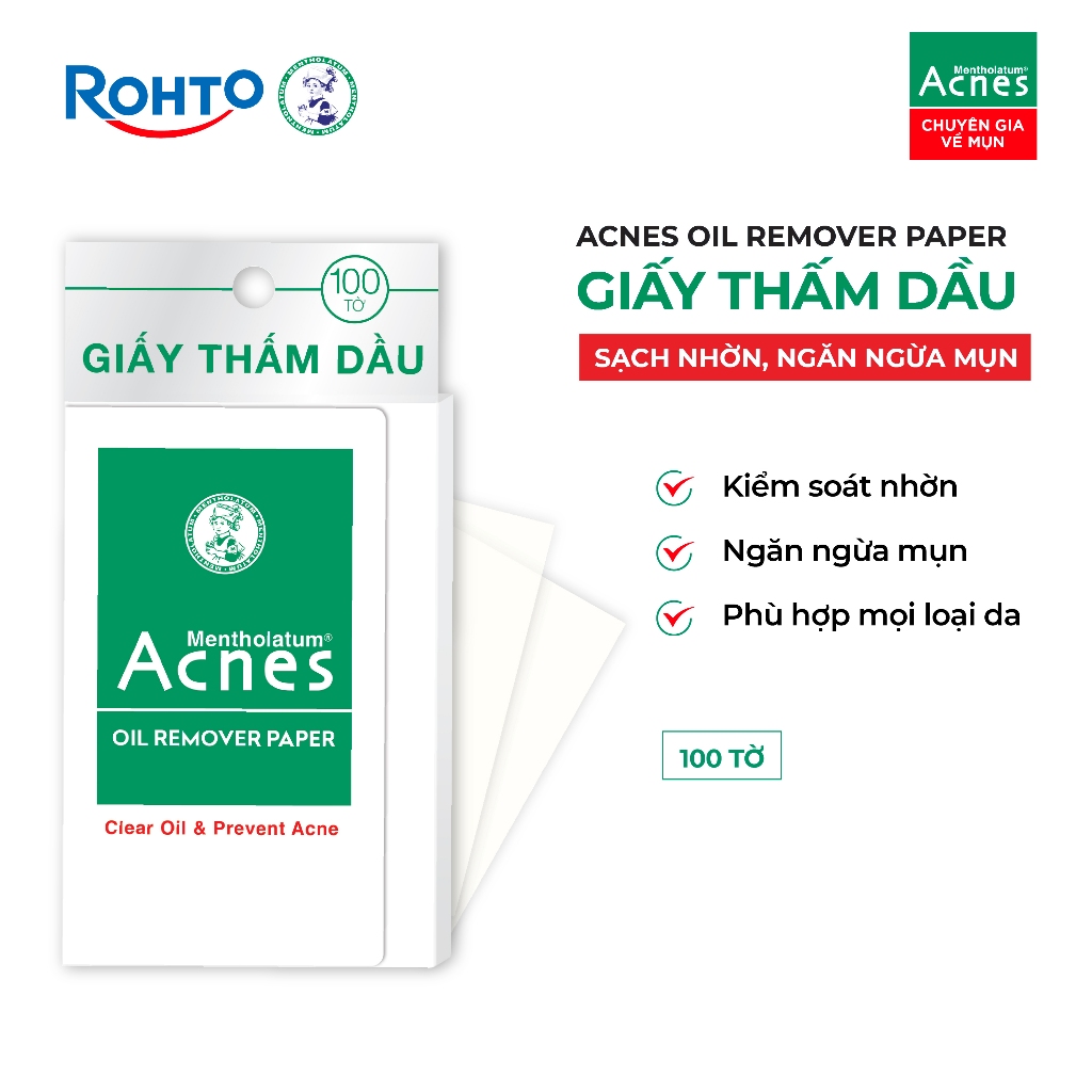 Giấy thấm dầu kiểm soát nhờn, ngừa mụn Acnes Oil Remover Paper 100 tờ