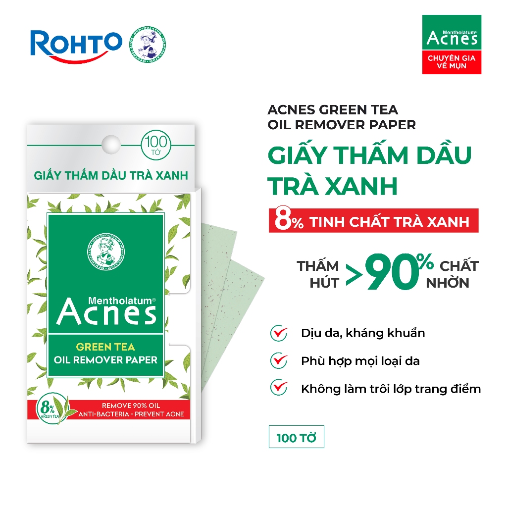 Giấy thấm dầu trà xanh Acnes Oil Remover Paper Green Tea 100 tờ