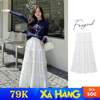 Chân váy midi Forgirl chân váy xòe dài voan tơ thiết kế layer 4 tầng bồng bềnh T017