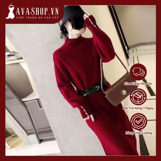 Đầm Len Dáng Dài Màu Trơn Phong Cách Cổ Điển Kèm Đai Lưng AL11