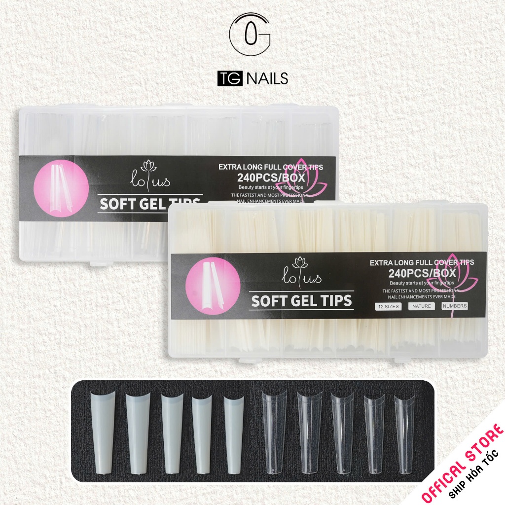 Móng nối, móng tip thang Lotus hộp 12 size 240 móng
