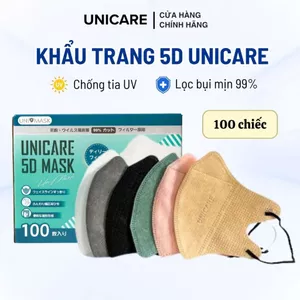 Khẩu Trang Unicare 5D, Khẩu Trang 3 Lớp Kháng Khuẩn Chống Bụi Với Thiết Kế Ôm Mặt - Combo 100 Chiếc Hàng Chính Hãng