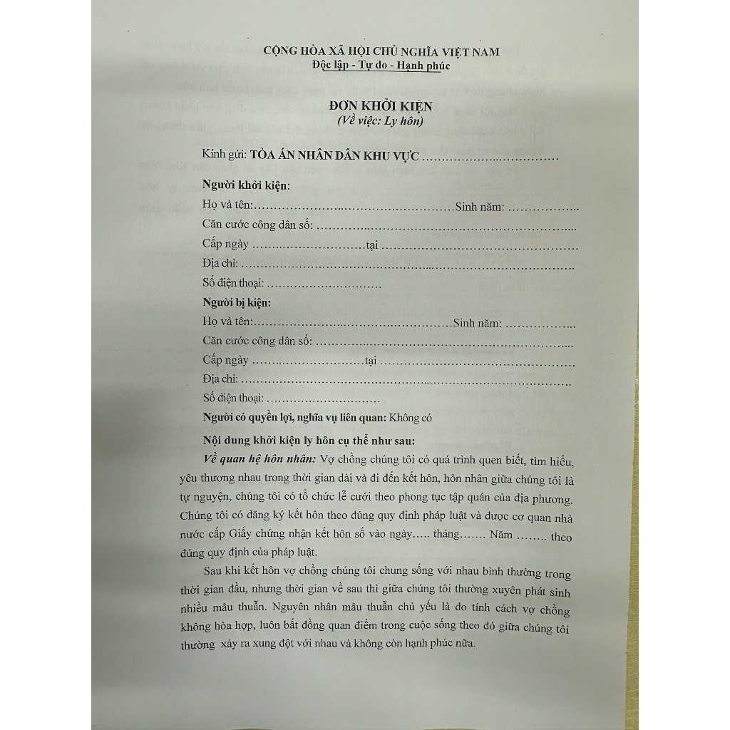 Trọn bộ ly hôn đơn phương và bộ thuận tình dùng luôn sau 1/7/2025