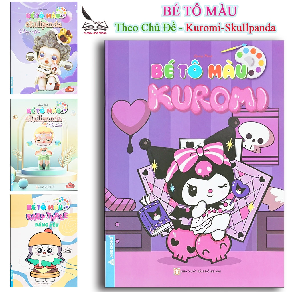 Sách Bộ 4 Quyển Bé Tô Màu – Kuromi Skullpanda BabyThree Chủ Đề Dễ Thương Cá Tính
