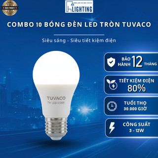 Combo 10 Bóng Đèn LED Tròn TUVACO 3W 5W 7W 9W 12W | Bóng LED Đui Xoáy Siêu Sáng Tiết Kiệm Điện