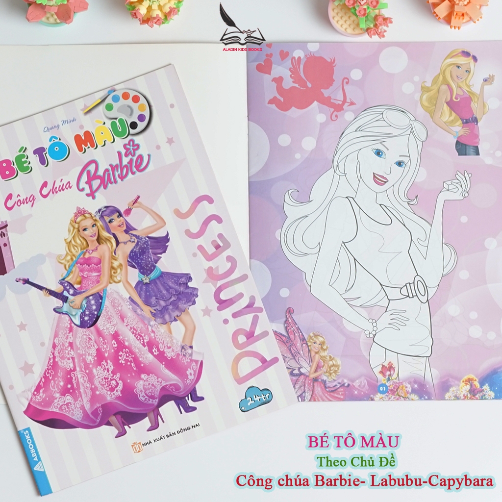 Sách Bé Tô Màu (4 Quyển) – Chủ Đề Công Chúa Barbie, Labubu, Capybara – Sách Tô Màu Thiếu Nhi