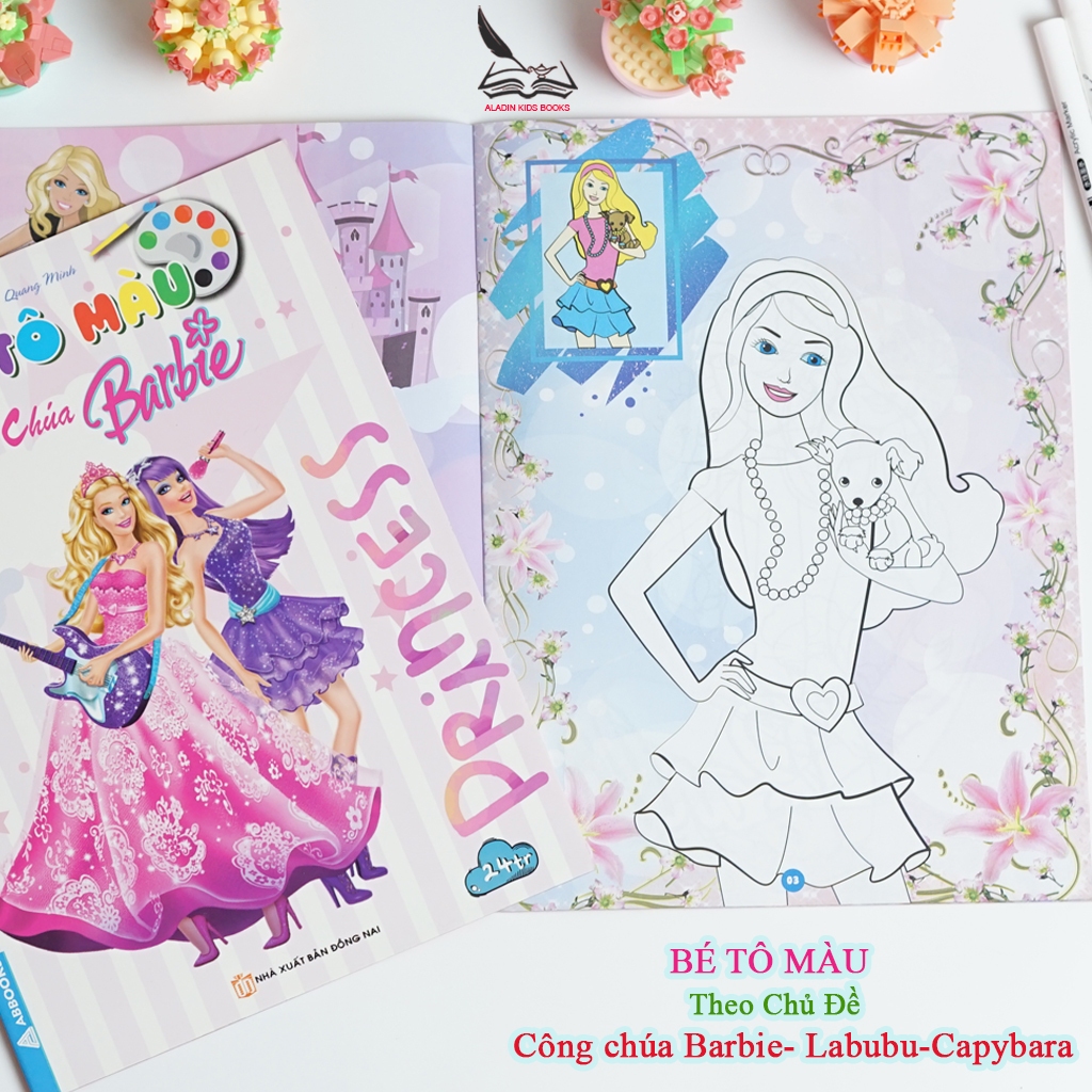 Sách Bé Tô Màu (4 Quyển) – Chủ Đề Công Chúa Barbie, Labubu, Capybara – Sách Tô Màu Thiếu Nhi