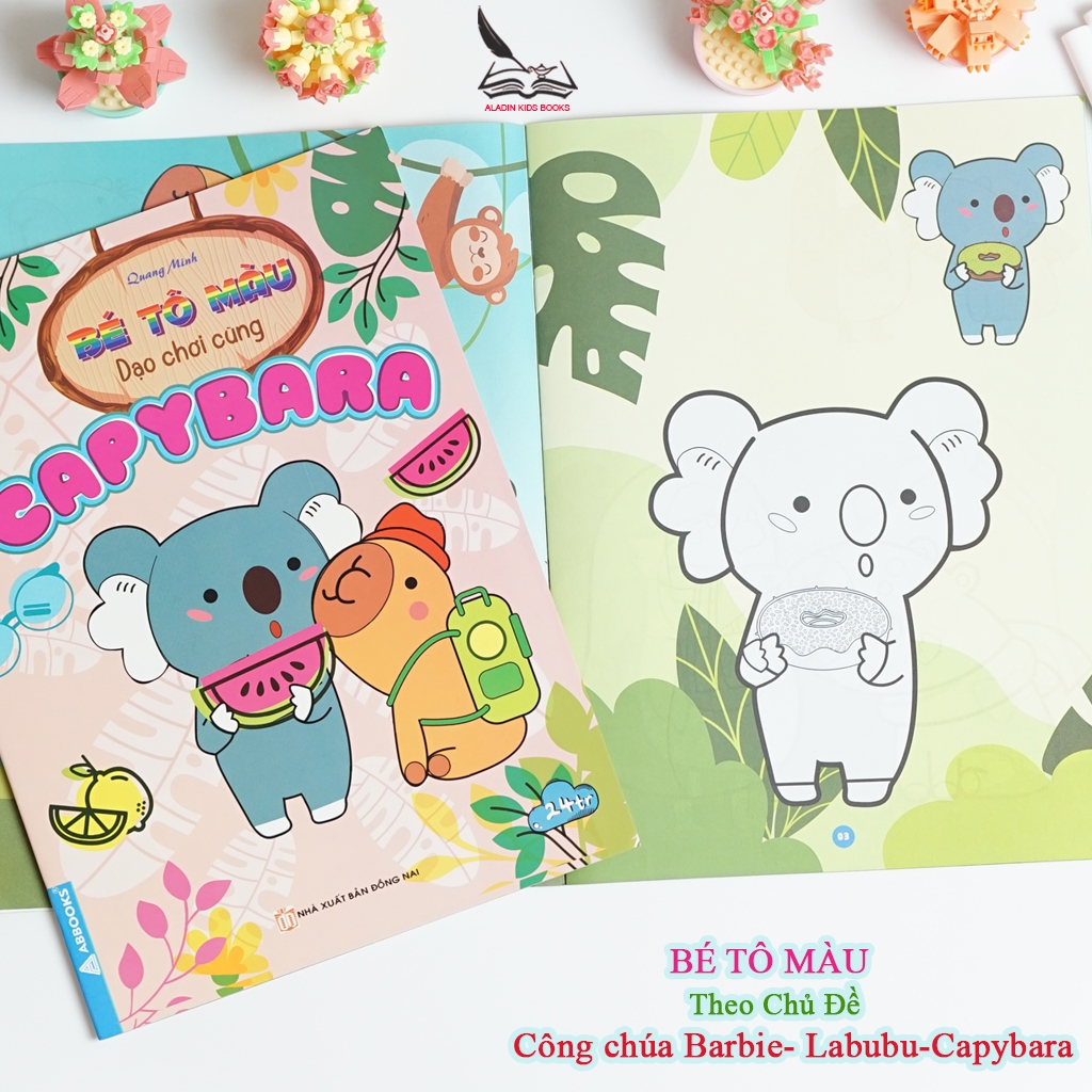 Sách Bé Tô Màu (4 Quyển) – Chủ Đề Công Chúa Barbie, Labubu, Capybara – Sách Tô Màu Thiếu Nhi