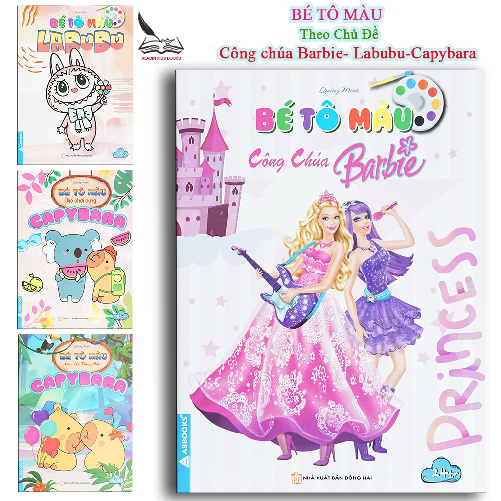 Sách Bé Tô Màu (4 Quyển) – Chủ Đề Công Chúa Barbie, Labubu, Capybara – Sách Tô Màu Thiếu Nhi