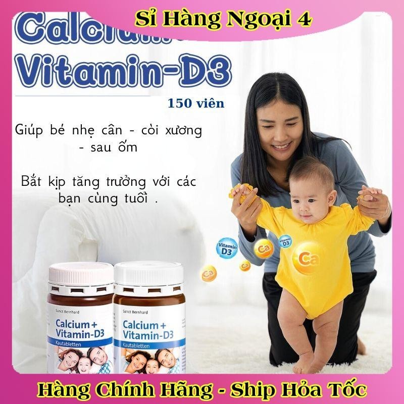 Viên bổ sung Canxi & Vitamin D3 Sanct Bernhard Đức cho bé từ 2 tuổi và người lớn, 150 viên vị Socola