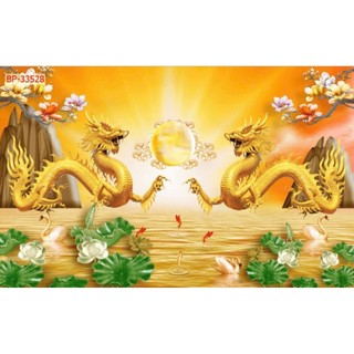 Tranh dán tường long phụng sum vầy,tranh song long tranh châu,tranh con rồng in trên chất liệu vải lụa(tặng kèm keo dán)