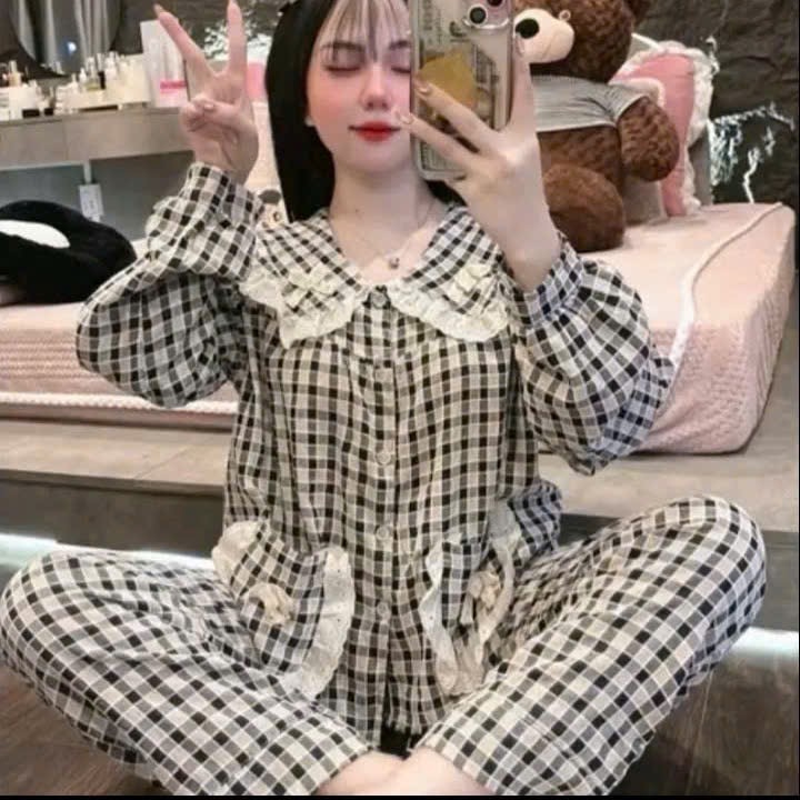 Bộ Kẻ Đũi Cổ Sen Tiểu Thư Túi Nơ - MS A06