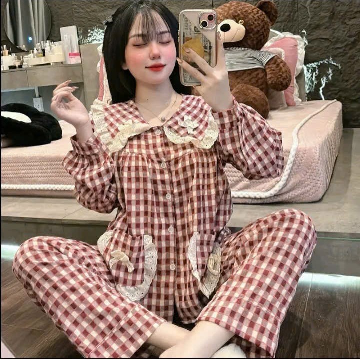 Bộ Kẻ Đũi Cổ Sen Tiểu Thư Túi Nơ - MS A06