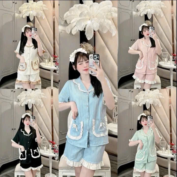 Bộ đũi tay cộc quần cộc cổ bèo 2 tủi nơ mùa hè MS - A52
