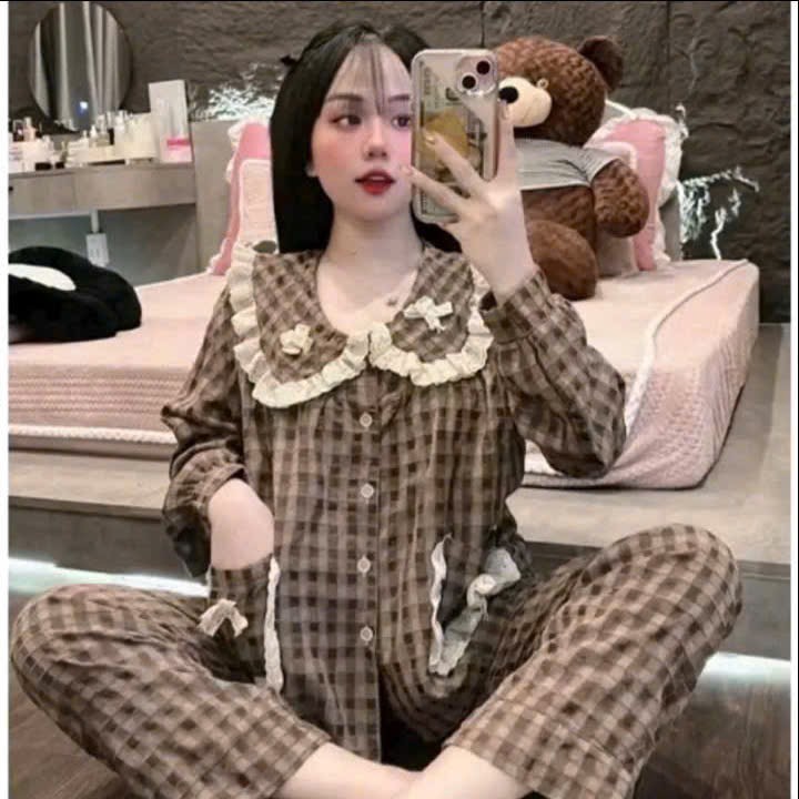 Bộ Kẻ Đũi Cổ Sen Tiểu Thư Túi Nơ - MS A06