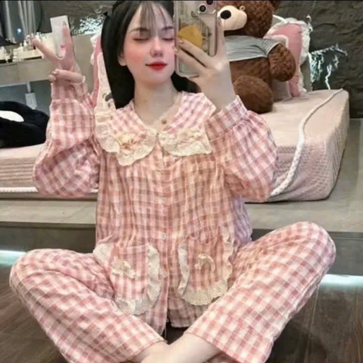 Bộ Kẻ Đũi Cổ Sen Tiểu Thư Túi Nơ - MS A06