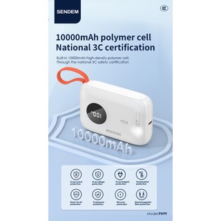 (Có 3C) Cục Tích Điện Sendem PH99 10000mAh Cell Li-ion 21700 TypeC & USB-A QC 3.0 22.5W, Màn hình LCD, Kèm 2 Cáp sạc